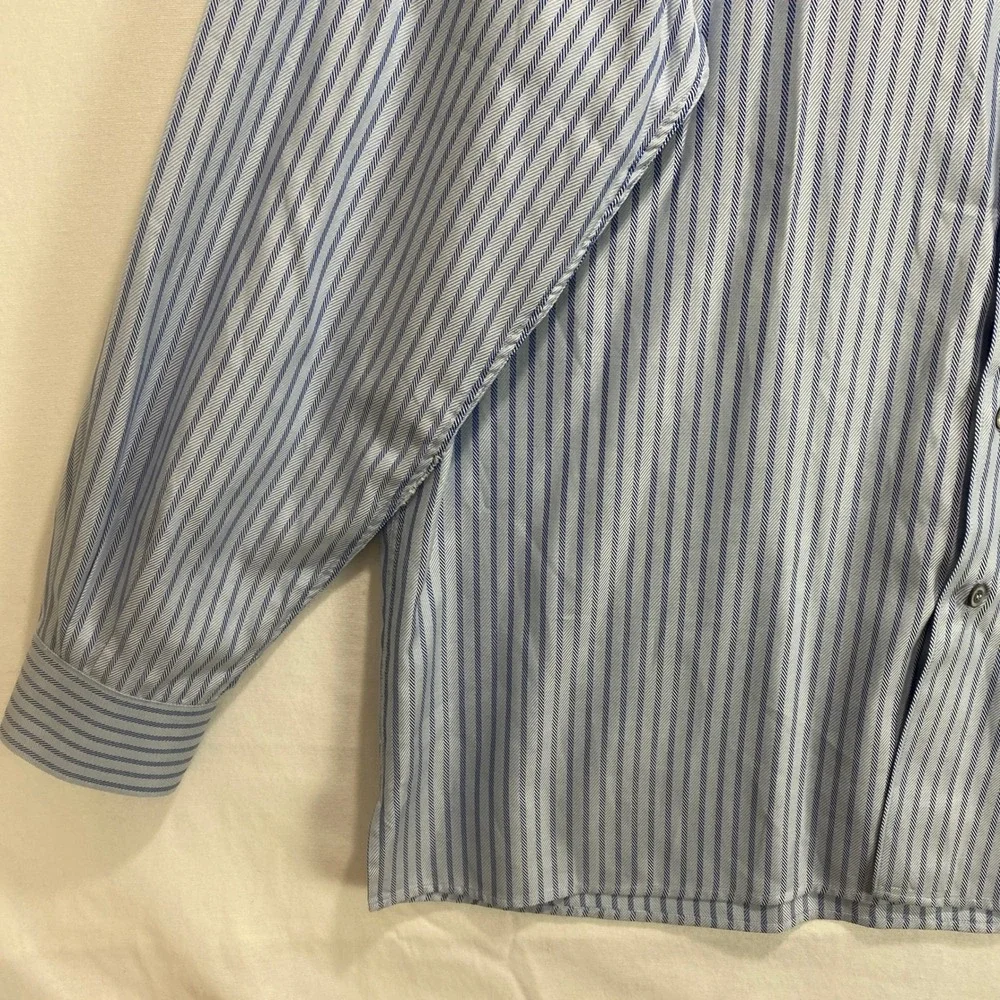 Ermenegildo Zegna Mens 3XL Blue White Striped Cotton Long Sleeve  Shirt - Picture 5 of 11